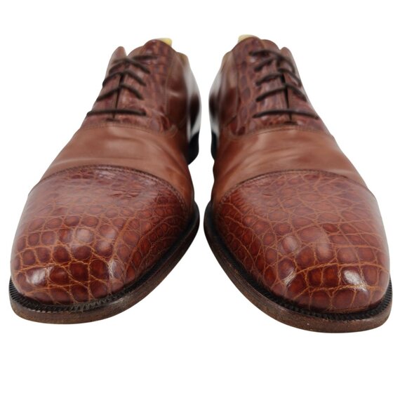 Exotic Bruno Magli Italy Brown Alligator Leather Oxfords Dress Shoes 10M Vintage - Picture 10 of 13